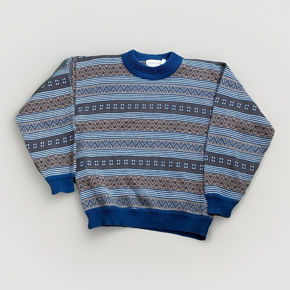Vintage Adolfo Wool Sweater Geometric Pattern Sz M
